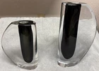 Cenedese Murano Sommerso Art Glass Vases (2) Black Clear Heavy Modernist Signed