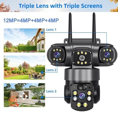 3 Lens 12MP Solar Battery Home Security Camera Outdoor Wifi