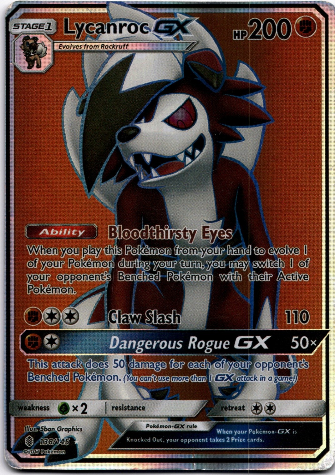 Lycanroc GX (Full Art) Ultra Rare SM - Guardians Rising 138/145 LP