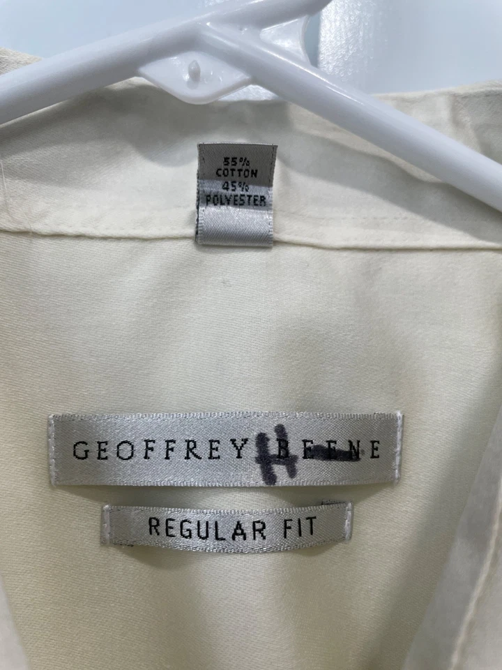 Camisa social Geoffrey Beene tamanho 18 ajuste regular botão para cima creme trabalho sem rugas - Imagem 3 de 4