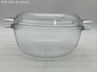 Pyrex France 457 A Clear Glass Round Casserole Dish with Lid Vintage