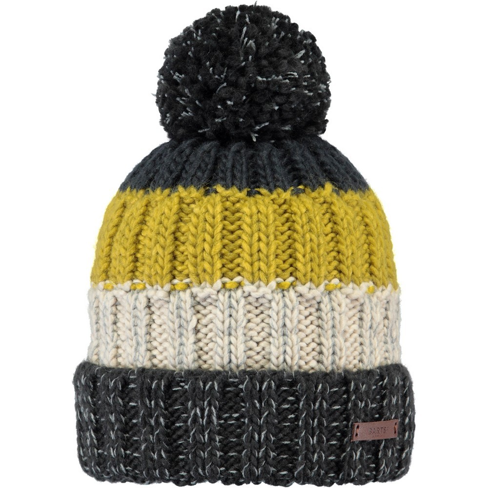 Mens Barts Wilhelm Bobble Knit Beanie Ski Hat Yellow / Charcoal