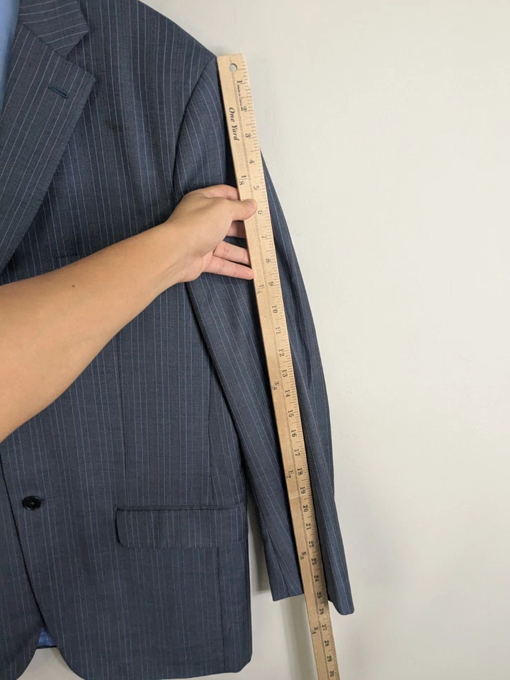 Traje Isaia Napoli Para Hombre 44R Azul Cintura 34x35 Super 130's Lana Rayas Foto 4 de 4