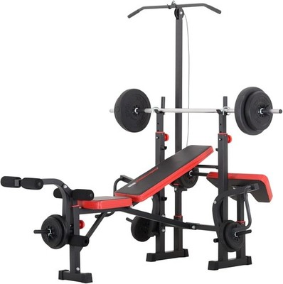 Christopeit Sport Kraftstation mit Hantelbank & Latzug schwarz/rot