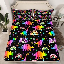 Rainbow Dinosaur Full Size Fitted Sheet,Cartoon Cute Dino Wild Animal Soft an...