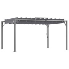 Outsunny 4 x 3(m) Outdoor Louvered Metal Pergola with Retractable Roof, Grey