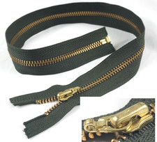 Smooth-running, YKK 5 Brass Metal Zipper Separating 20". Snap-on Pull. USA