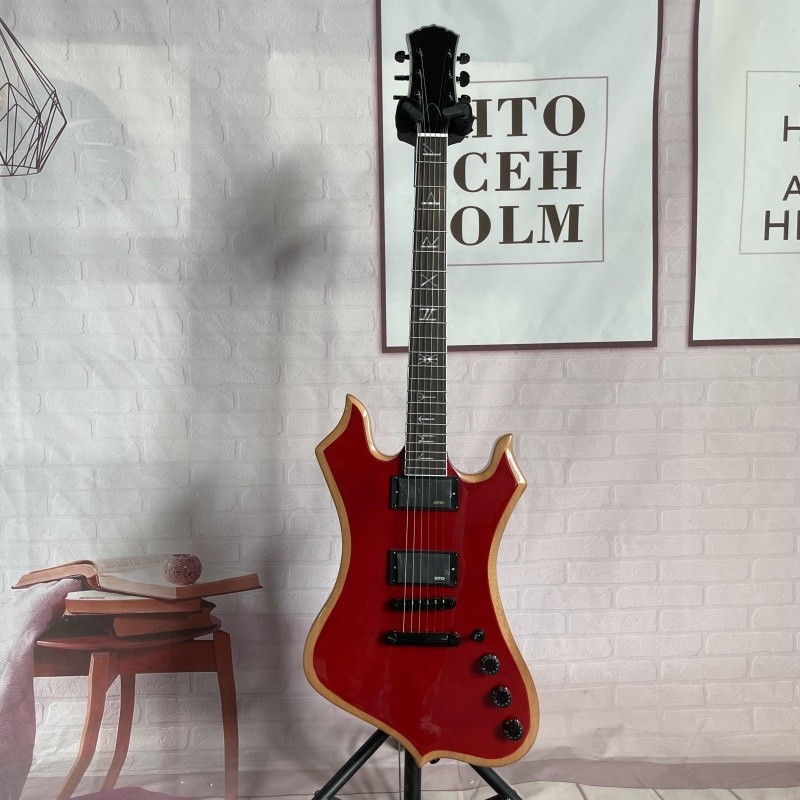 High Quality Red Cocobolo Top Nomad Electric Guitar Solid Body Black Hardware