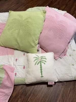 Vtg Lilly Pulitzer Queen Bee Comforter Shams Pink Green Gingham Pineapple
