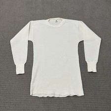 Vintage 60s 70s White Waffle Knit Hanes Thermal Mens Medium Long Sleeve Cotton