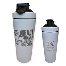 Custom 25 oz Metal Insulated Shaker Water Bottle Engraved In USA 2 Sided Protein