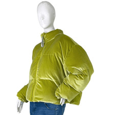 Fabletics Wander Velour Cropped Puffer Jacket In Green Golden Leaf Size Medium