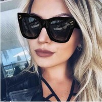 Womens Black Hot Fashion Large Oversized Retro Cat Eye Style Sunglasses UK 2019