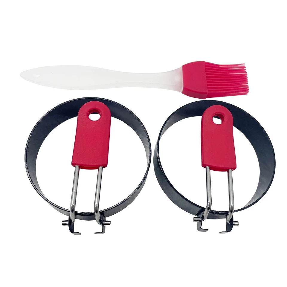 2pcs 3'' Fried Egg Shaper Pancake Ring Mold with Brush Cooking Kitchen Tool - Image 2 of 4