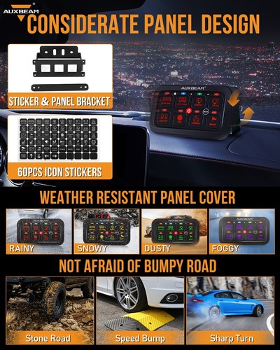AUXBEAM RB80 RGB Switch Panel Toggle Momentary Pulsed Offroad Light Controller - Picture 9 of 12
