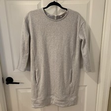 ATHLETA women's sz S 3/4 Sleeve Cozy Karma Back Zip Sweatshirt Dress Pocket Gray