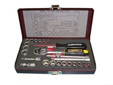 Eurotechtools 24Pc 1/4" Drive AF/Metric Socket Set 4-24mm 3/16"-1/2" Made Taiwan