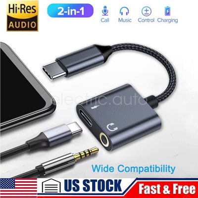 Type-C to 3.5mm Jack AUX Audio Headphone USB-C Charging Adapter Splitter Cable