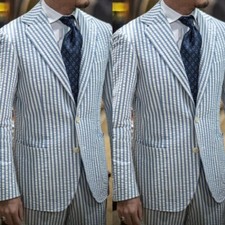 Summer Seersucker Men's Suits 2 Pcs Formal Business Party Groom Men Blazers