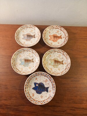 Vintage Set Of 5 Utsuwa Fish Design Bowls, DIPPING Sauce Bowls, 12CMS DIAMETER 