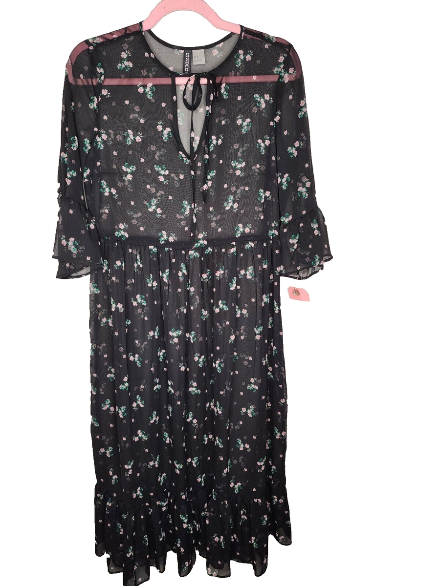 H&M Divided Patterned Chiffon Dress Size 4 in Black Floral | eBay