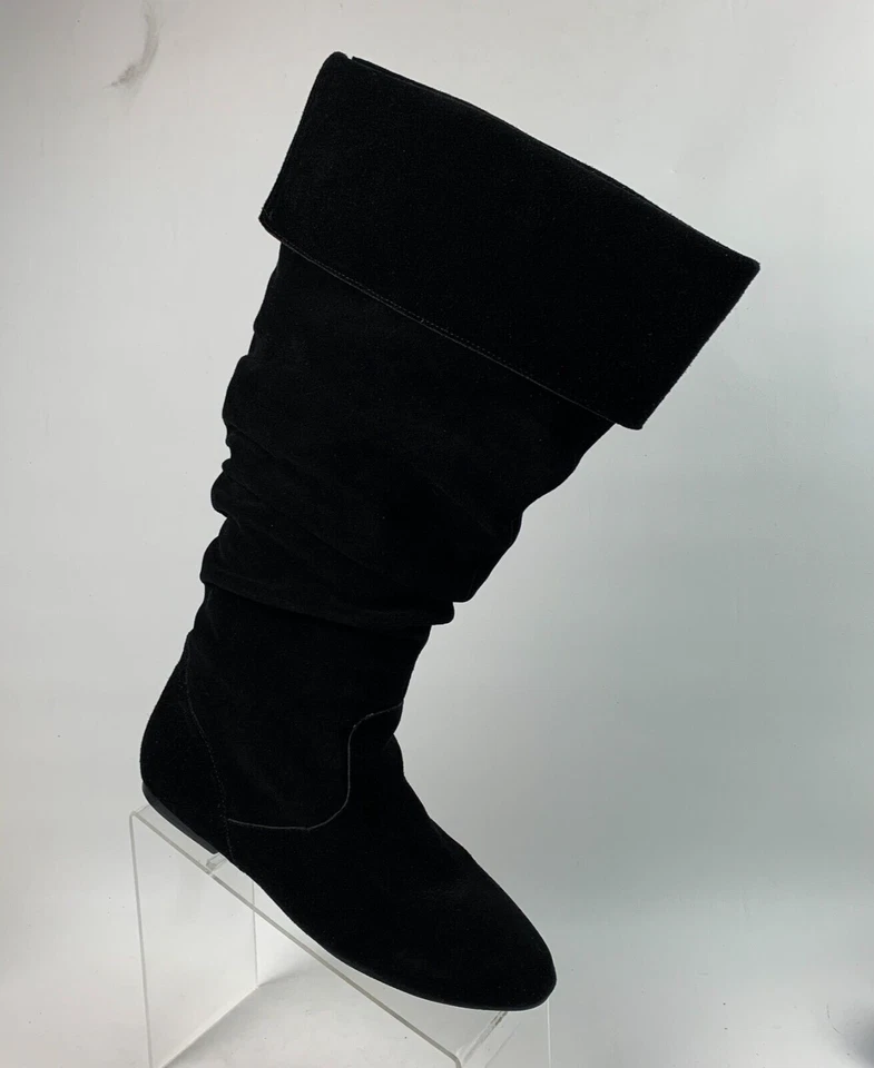 Botas Gabriella Rocha Cuero Negro Gamuza Puño Hasta la Rodilla Pull On Planas Talla 9.5M Foto 3 de 4