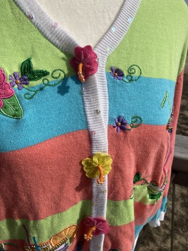 Vintage Jack B. Quick Tropical Cocktail Martini Drink Cardigan Button Up Sz XL - Picture 3 of 10