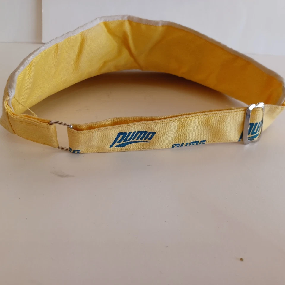 Vintage Puma Large Cat Logo Visor Set Yellow White Tennis - Image 3 of 4