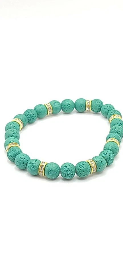 Handmade Jewlery Set-Stretchy Necklace, Stretchy Bracelet & Earrings- Green - Image 4 of 4