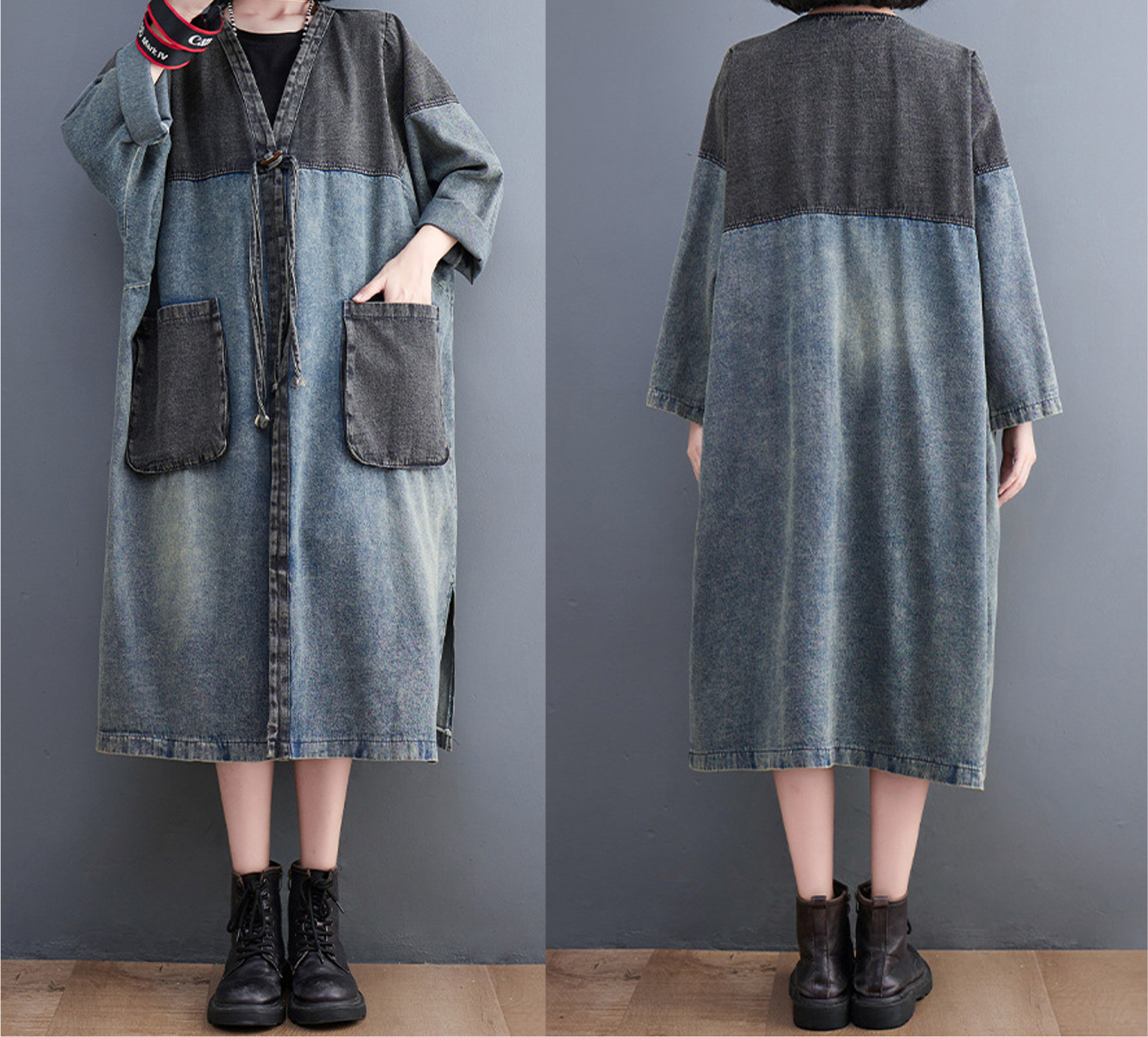 Women Open Front Cardigan Long Sleeve Denim Jean Jacket Pocket Coat Outwear Top