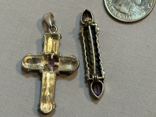 Sterling Kreuz mit passender Anstecknadel mit Amethyst Steinen lila - Bild 2 von 4