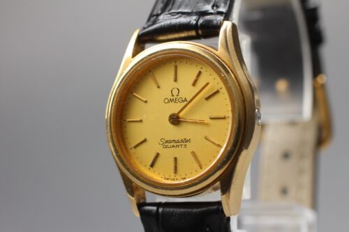 Vintage OMEGA Seamaster Cal.1353 Push Crown Gold Women 25mm QZ Watch From JAPAN