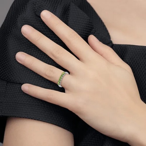 2.10 CT Round Cut Simulated Green Peridot Engagement Ring 14K White Gold Plated - Picture 2 of 3