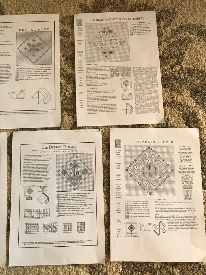 7 cross stitch patterns scissors keeper winter rosebud heart pumpkin bee - Image 4 of 4