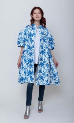 NWT Mille Josephine Blue White Long Coat Size M Retail $372