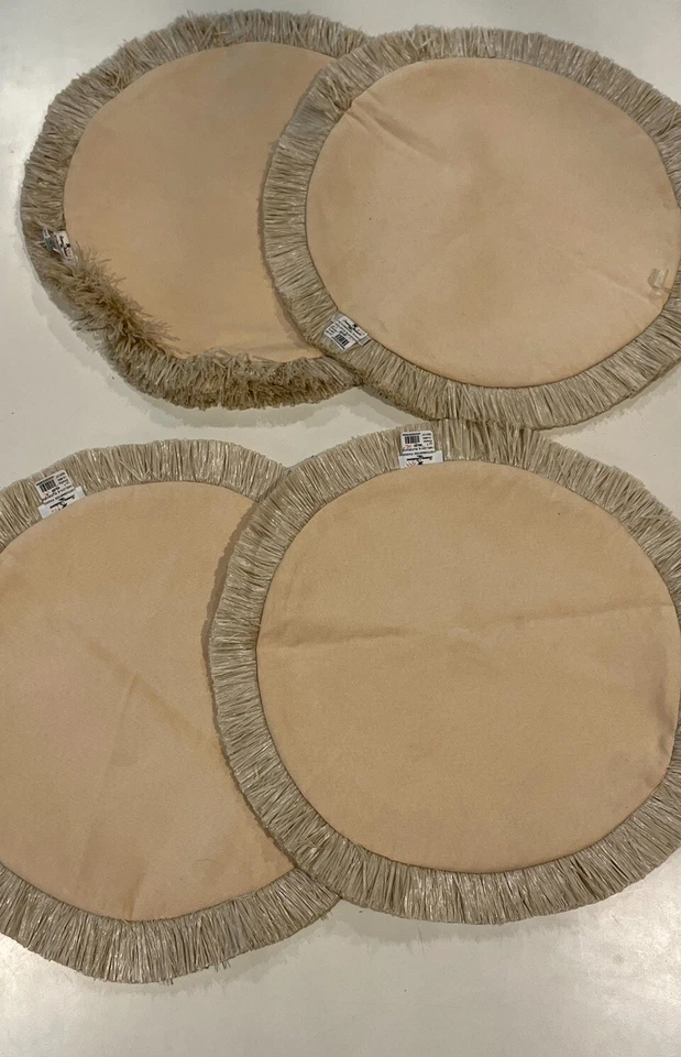 Tommy Bahama Placemats Lot Of 4 Round Orange Beige Fringe Trim Melon & Sun 17” - Image 3 of 4