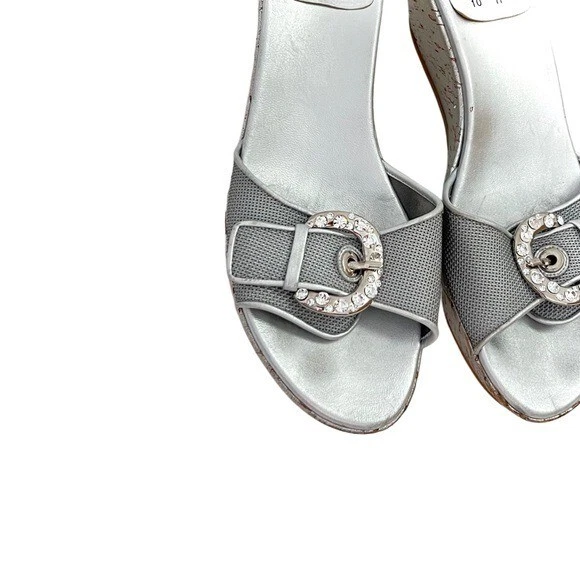 Stuart Weitzman Genuine leather Silver Cork Platform Slide Sandals Rhinestone 10 - Image 3 of 4