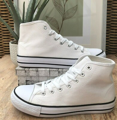 Damenschuhe weiß flach Canvass Schnürstiefelette hohe Turnschuhe