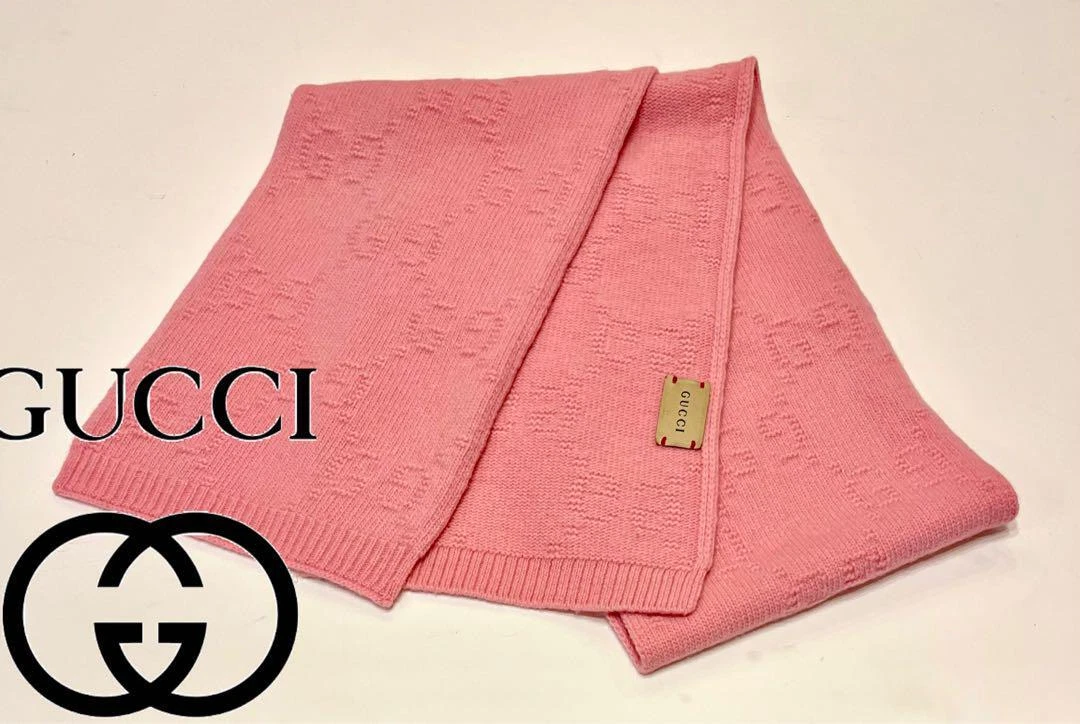 Châle écharpe laine logo GUCCI rose GG 56,7 x 7,7 pouces motif rectangulaire à motifs