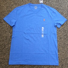 New Polo Ralph Lauren Men's V-Neck T-Shirt Tee - SMALL - Blue with Orange Logo