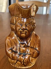 Vtg Antique Brown Colonial Patriot Rockingham Toby Ceramic Face Mug Jug Pitcher
