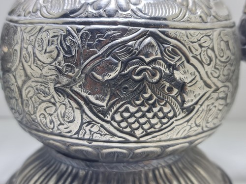 Vintage Old Arabic Pitcher White Metal Etched Deco Pot Engraved- ابريق قديم - Picture 5 of 12