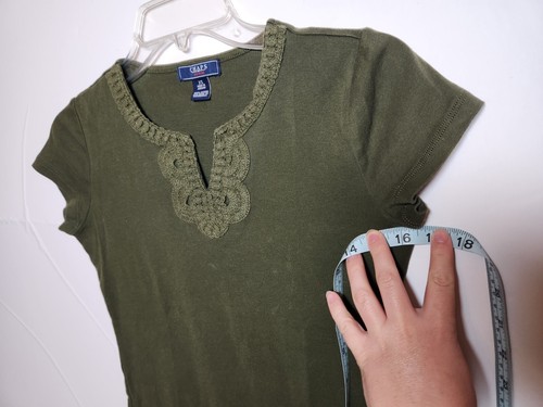 Damen Junior XS X-Small T-Shirt Chaps 100% Baumwolle passt petite olivgrün - Bild 10 von 13