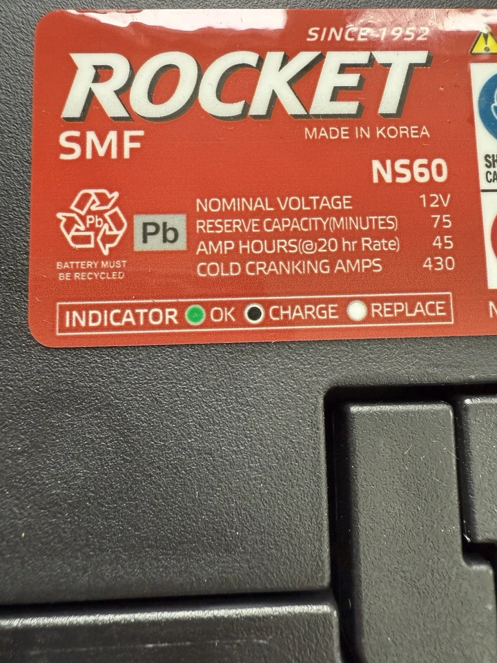 Batería automotriz Rocket de plomo ácido NS60 para Toyota Prius 04-15 12 voltios 430 CCA Foto 3 de 4