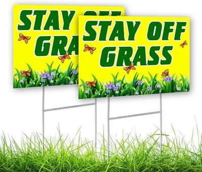 2 PC Stay Off Grass Signs for Yard 8x12 DS Coroplast Keep Off Grass Sign Yellow