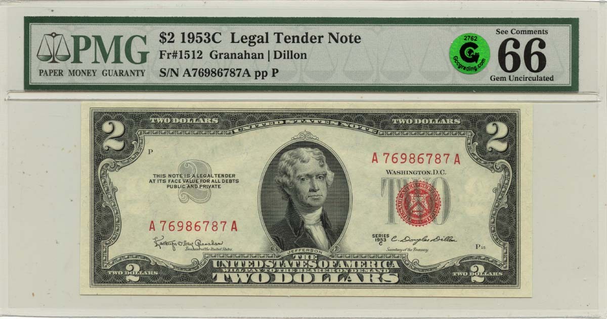 1953C Legal Tender Note FR#1512 PMG GEM 66 EPQ GCC Green