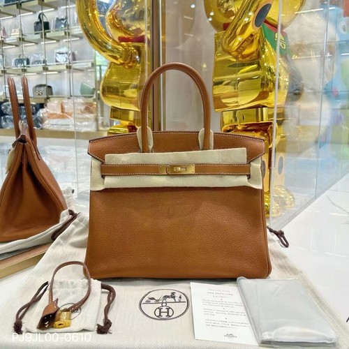 Auth Hermes Birkin 30 Gold  Leather Gold Hardware Top Handle Bag