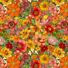 Persimmon Allover Flowers 7 Inch repeat Enchanted Canopy 44" Wide BTY