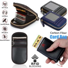 Genuine Leather Men Wallet Credit Card Holder RFID Blocking Zipper Pocket Thin