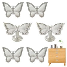 Butterfly Cabinet Knobs,6 Pieces Butterfly Knobs Single Hole Pulls Silver